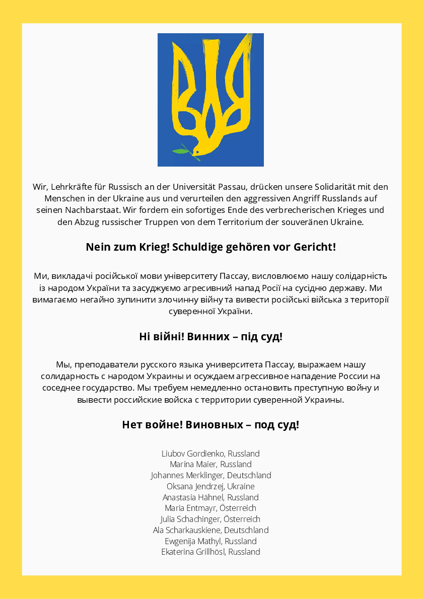 Plakat Solidarit&auml;t f&uuml;r die Ukraine